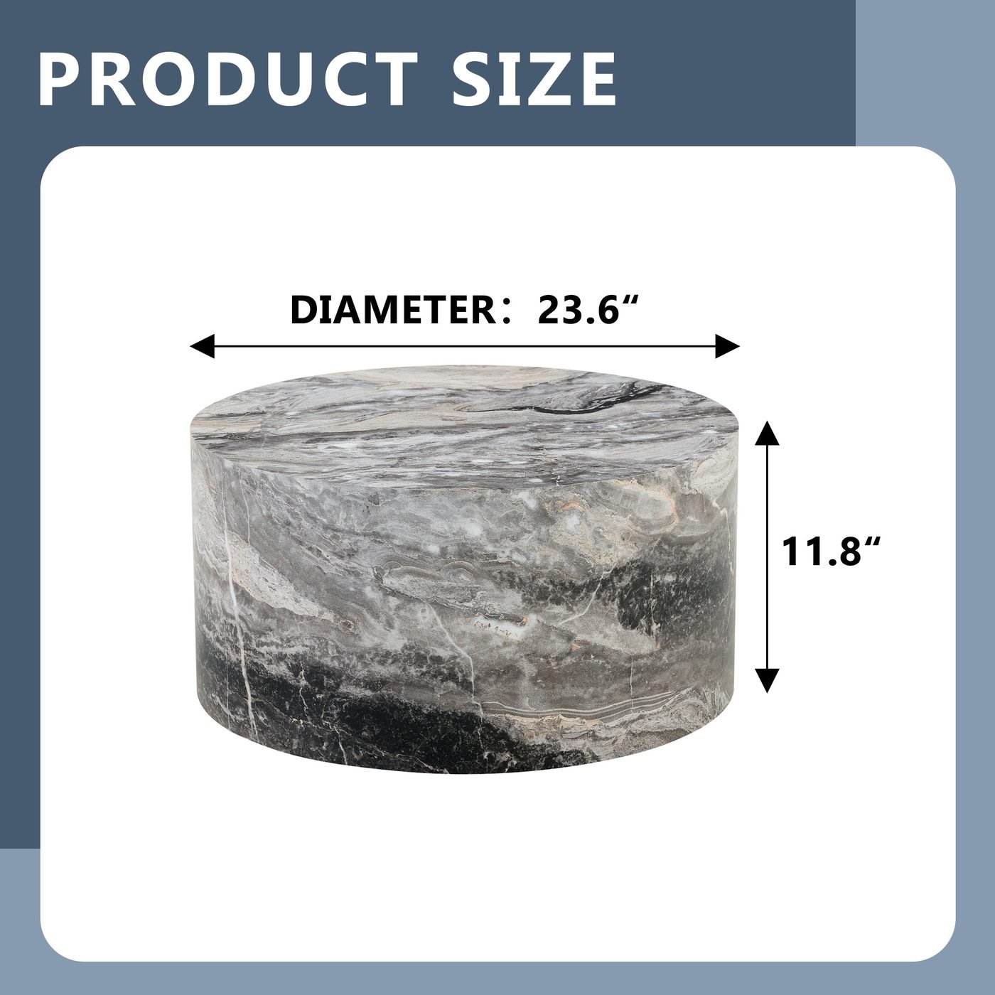 Simple Grey Marble Round MDF Coffee Table: 23.6" Diameter ×