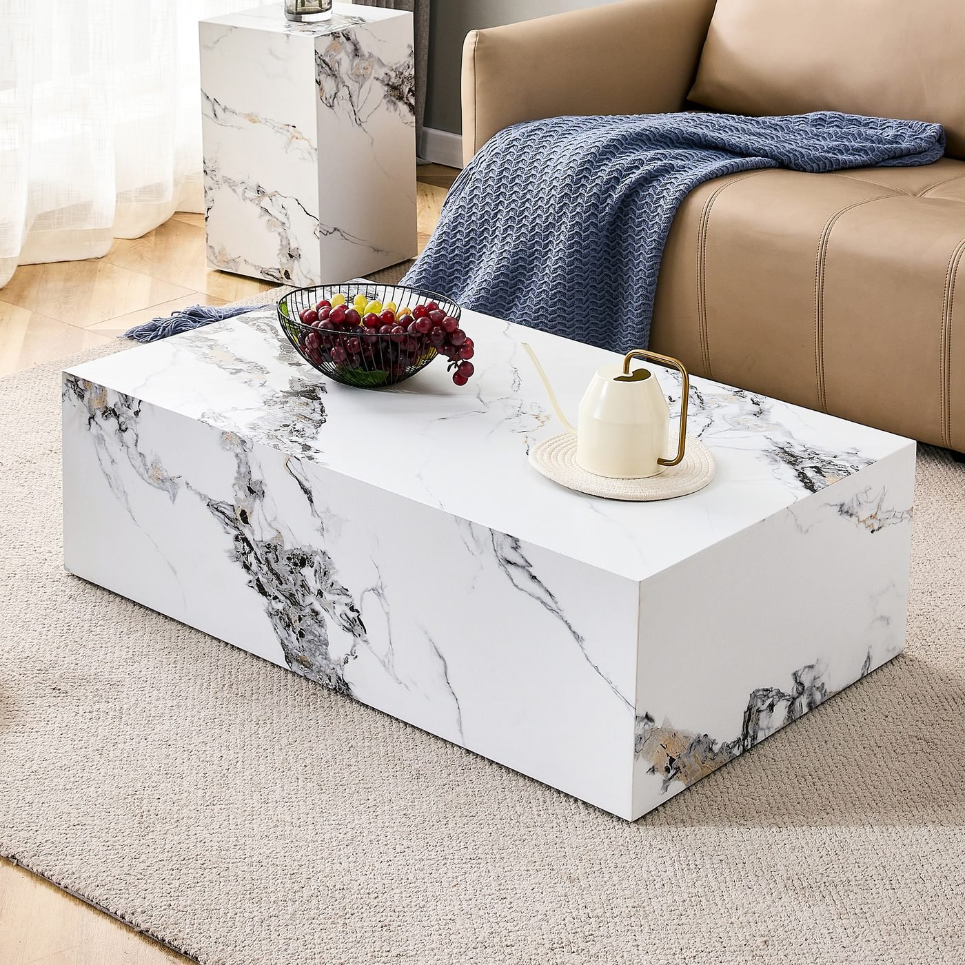 White Marble Pattern MDF Coffee Table - Luxurious Design
