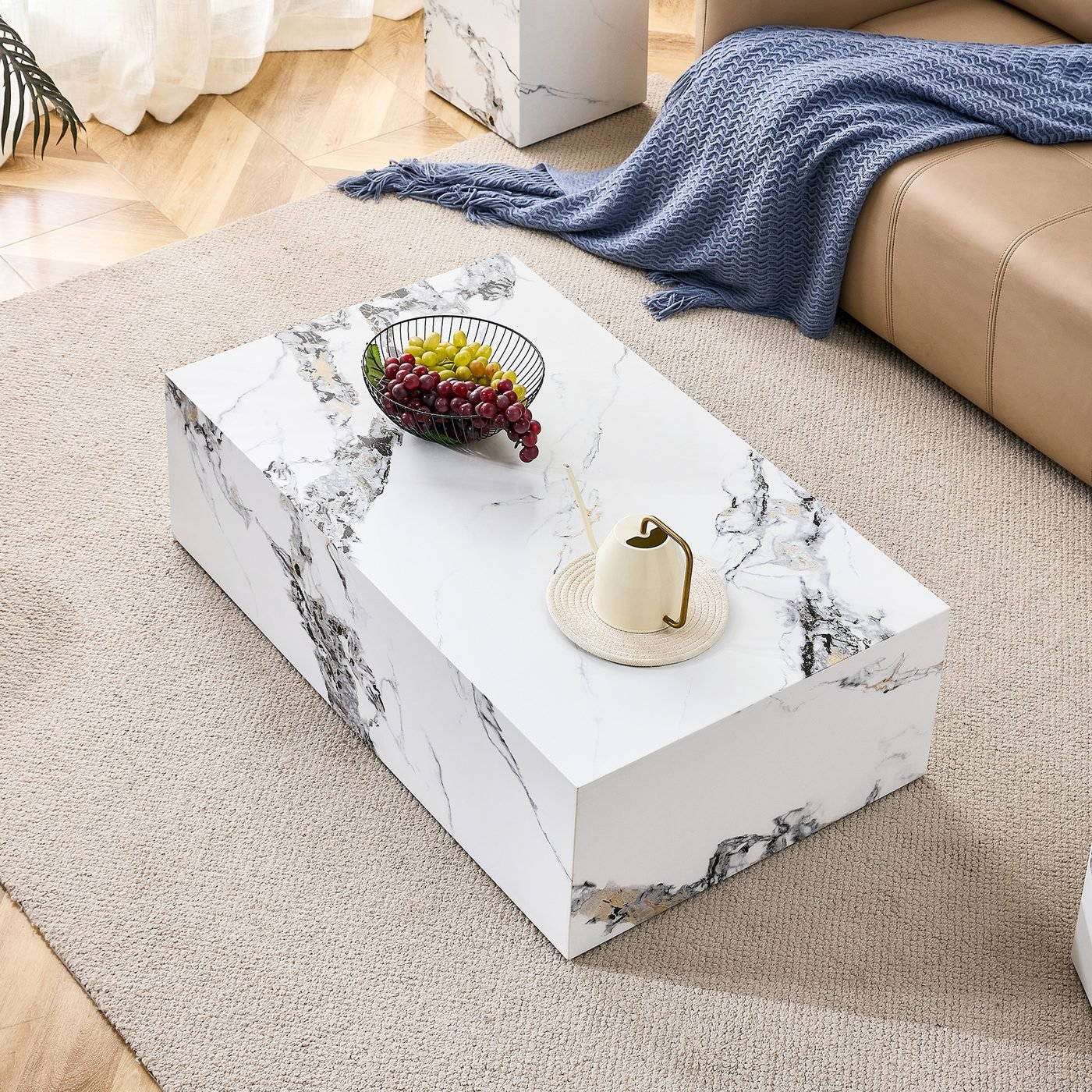 White Marble Pattern MDF Coffee Table - Luxurious Design