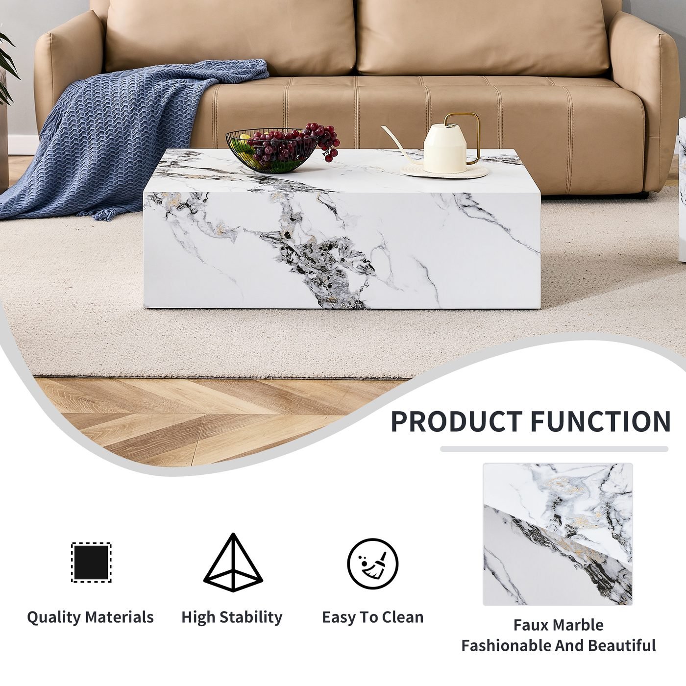 White Marble Pattern MDF Coffee Table - Luxurious Design
