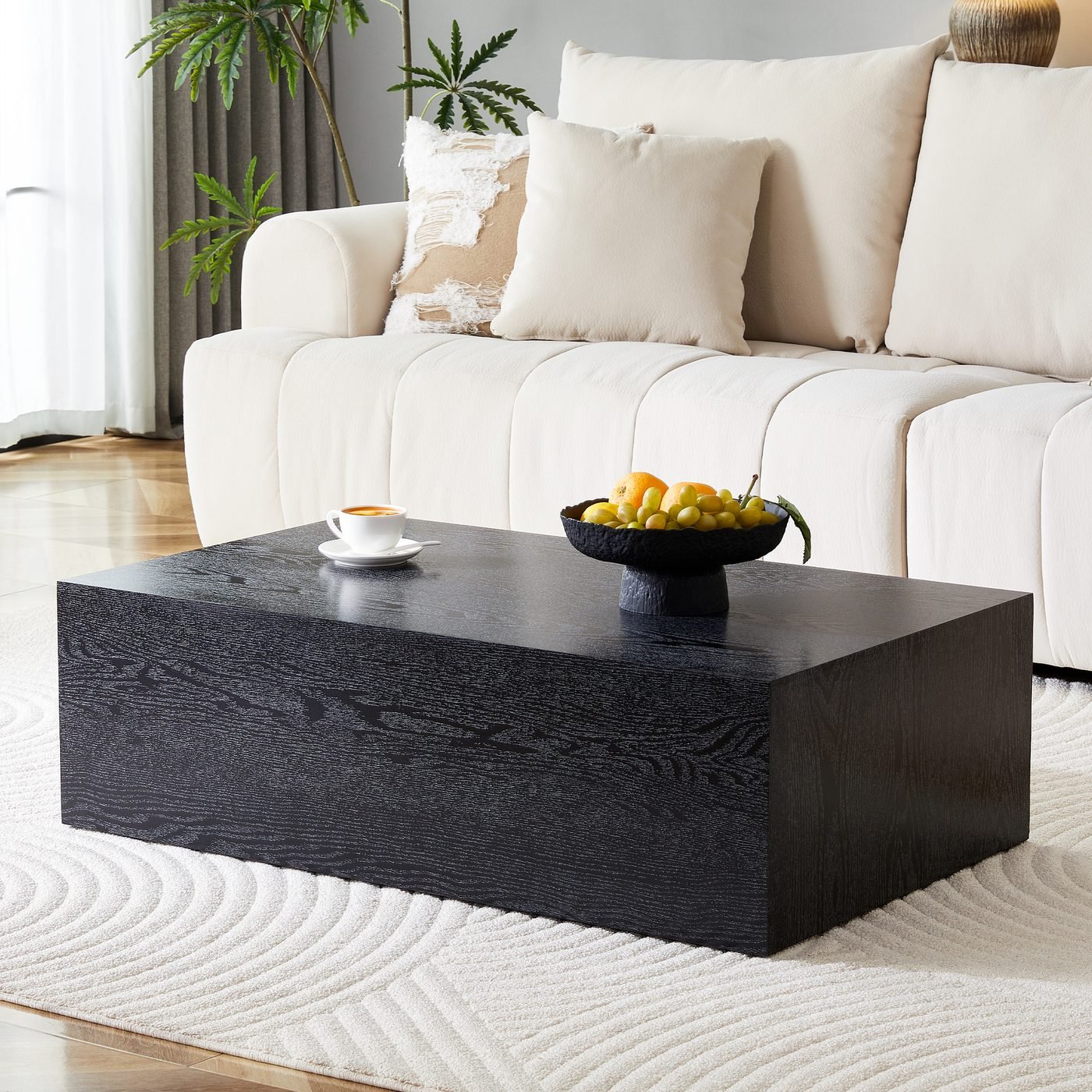 Black Wood Grain MDF Coffee Table - Luxurious Design