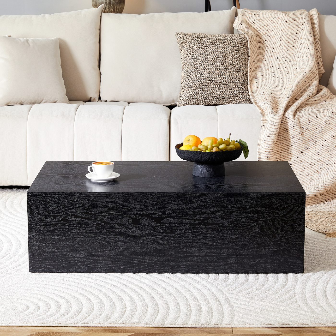 Black Wood Grain MDF Coffee Table - Luxurious Design