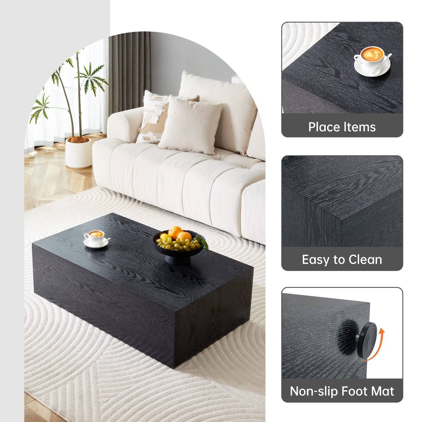 Black Wood Grain MDF Coffee Table - Luxurious Design