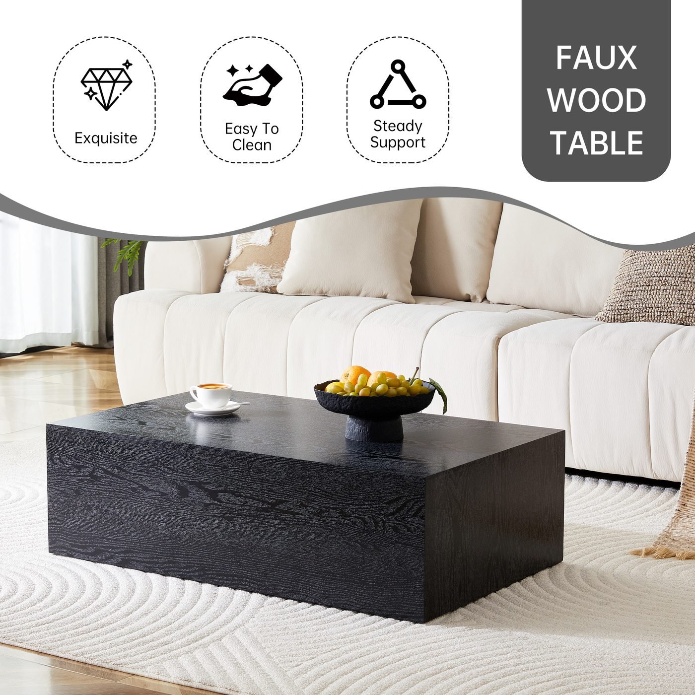 Black Wood Grain MDF Coffee Table - Luxurious Design