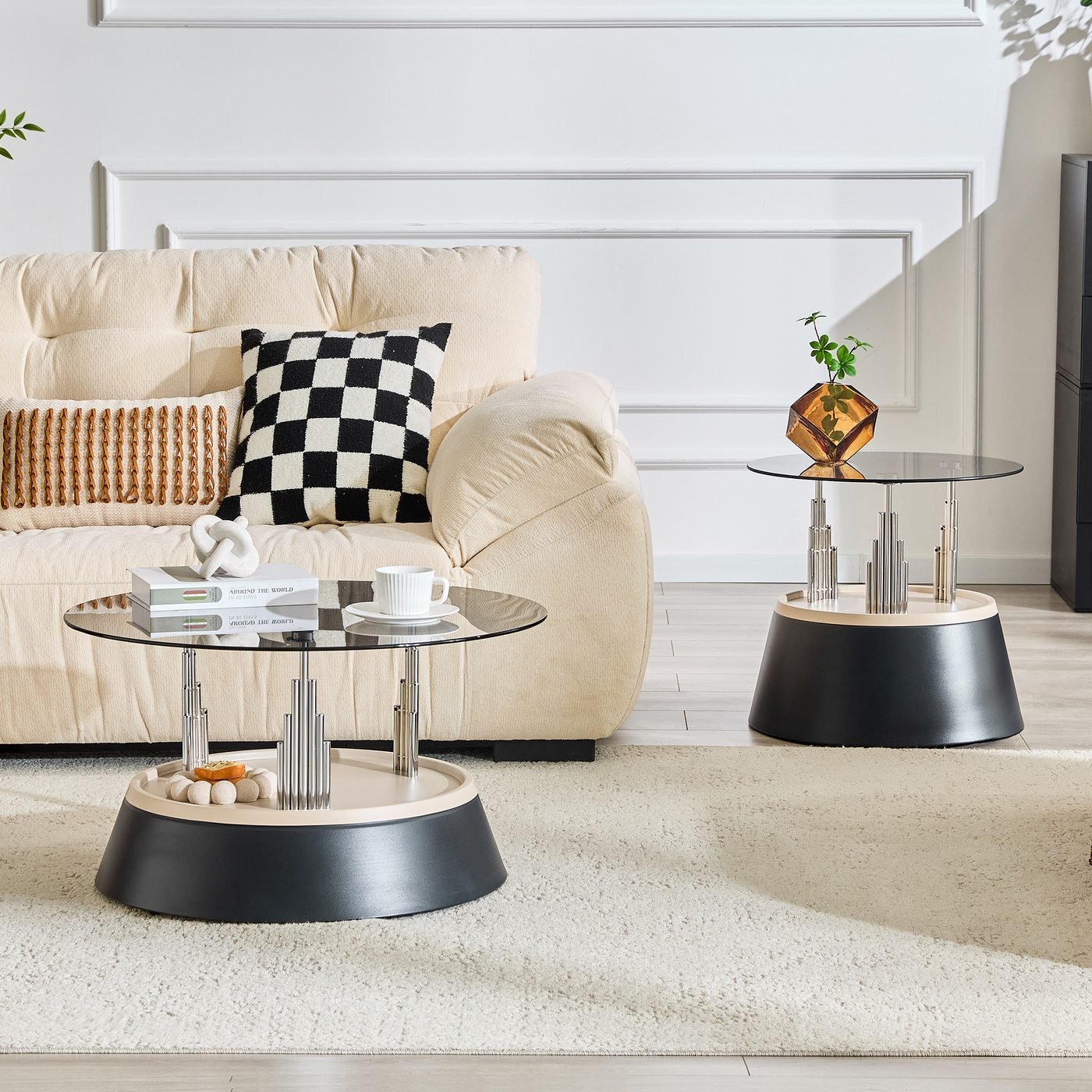 Affordable luxury black nesting coffee table set.