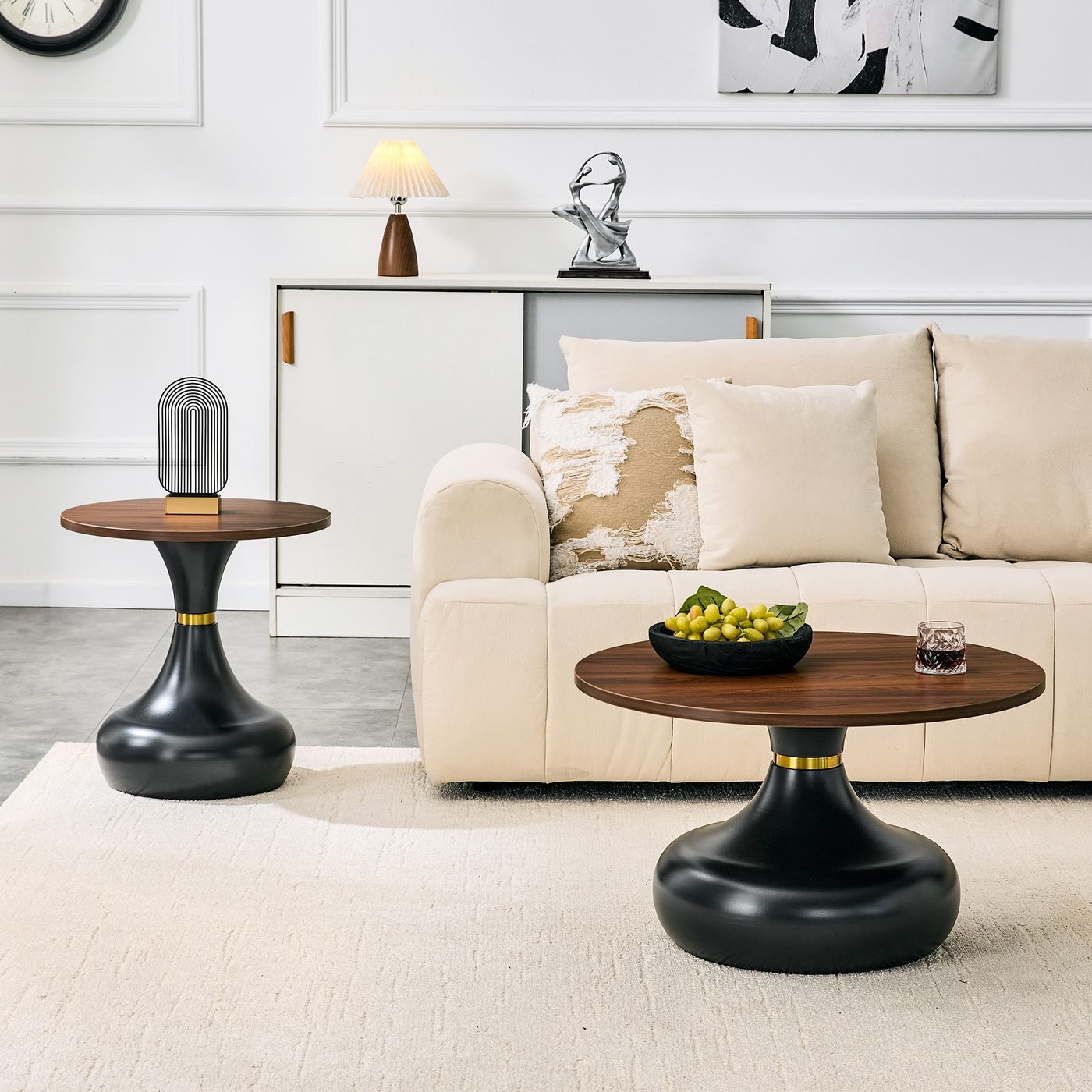 Affordable luxury gourd-shaped nesting coffee table set.