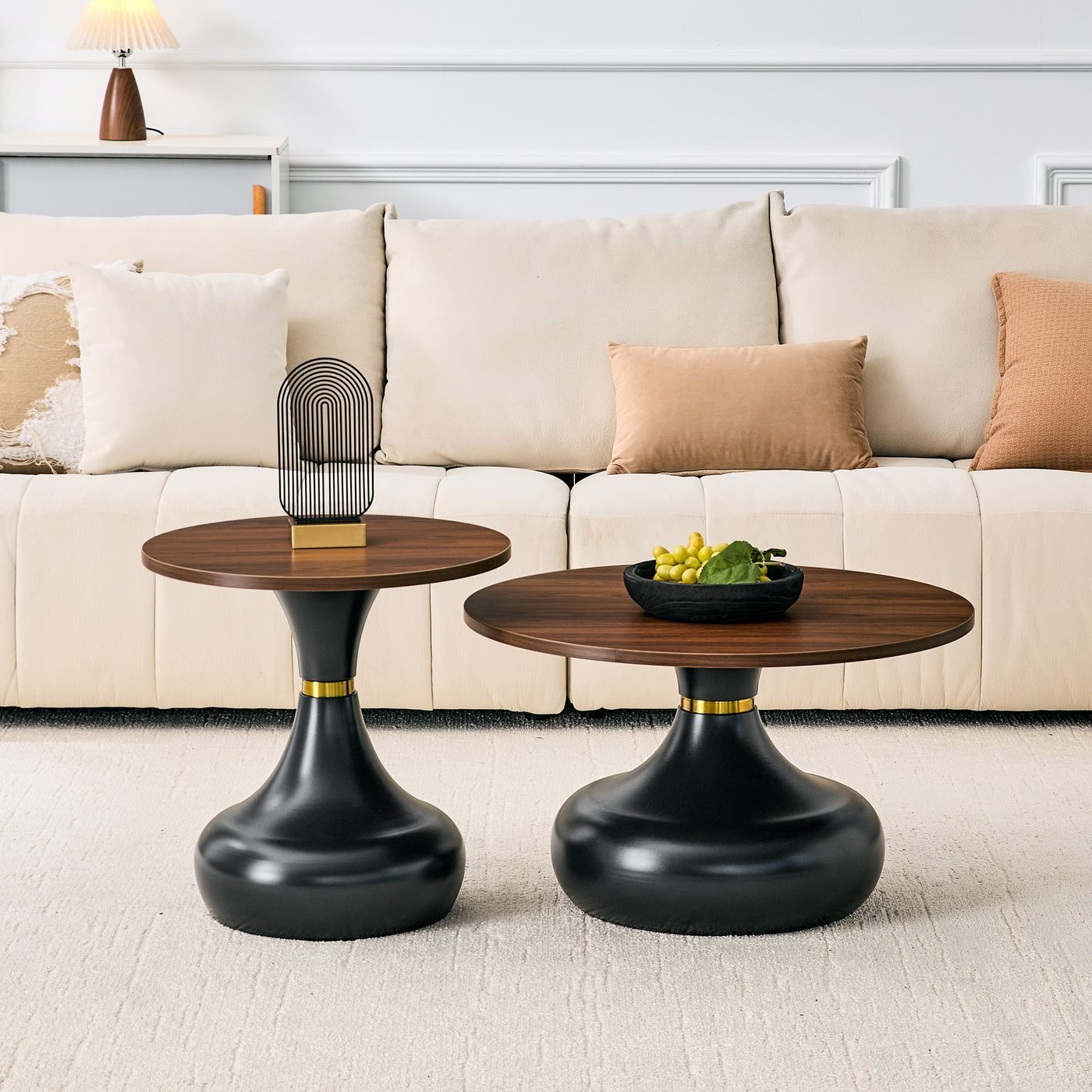 Affordable luxury gourd-shaped nesting coffee table set.