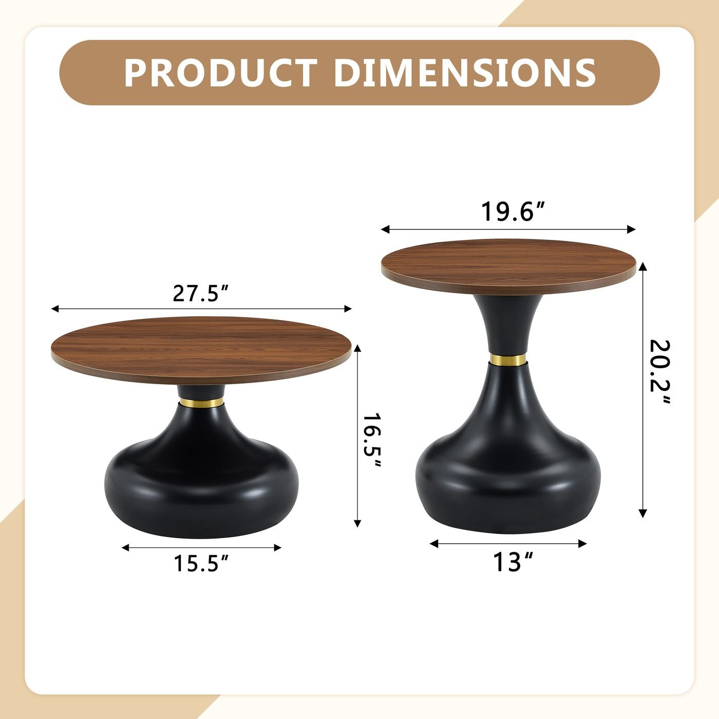 Affordable luxury gourd-shaped nesting coffee table set.