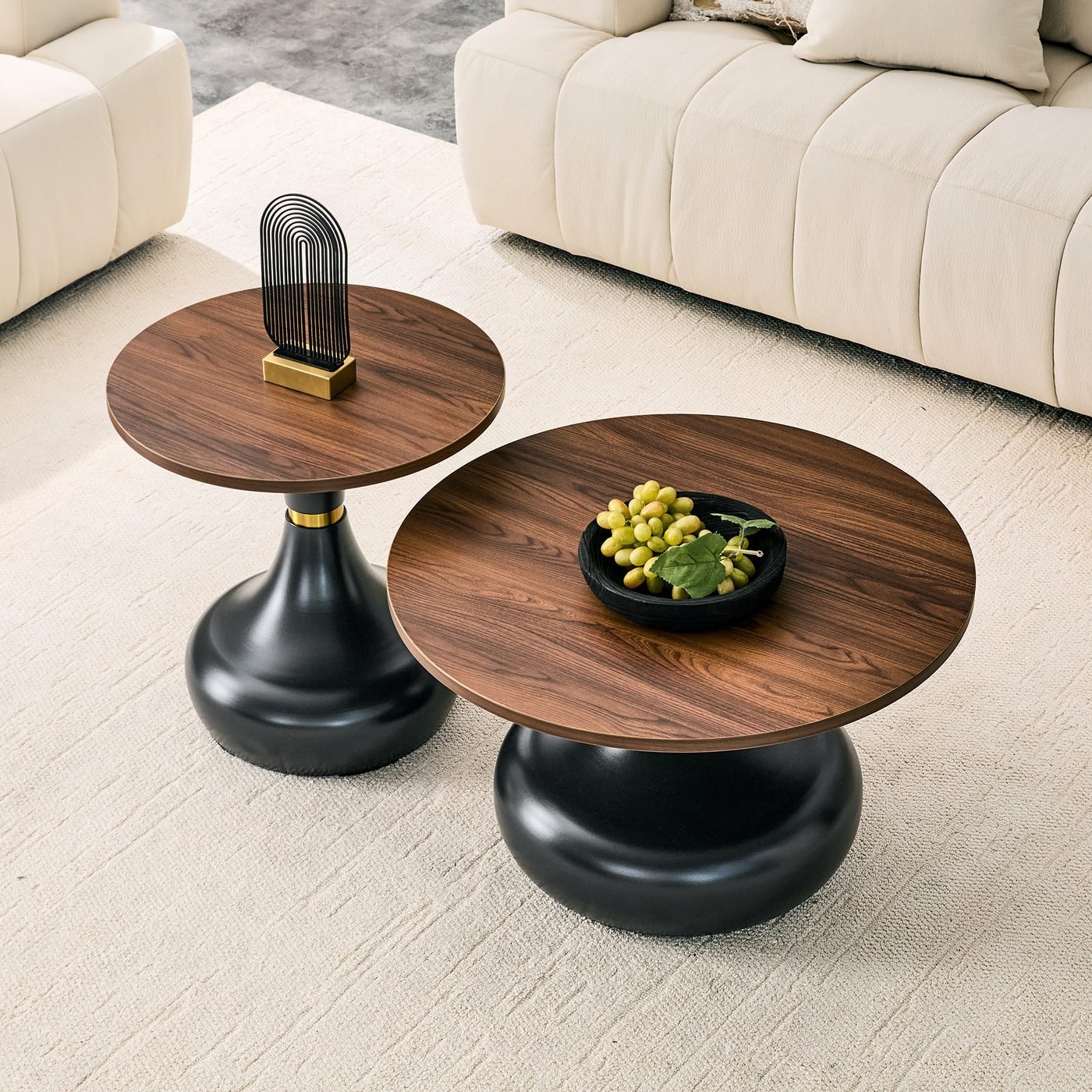 Affordable luxury gourd-shaped nesting coffee table set.
