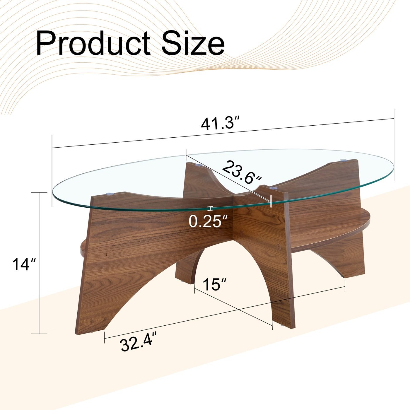 Oval Tempered Glass Coffee Table - 41.3"x23.6"