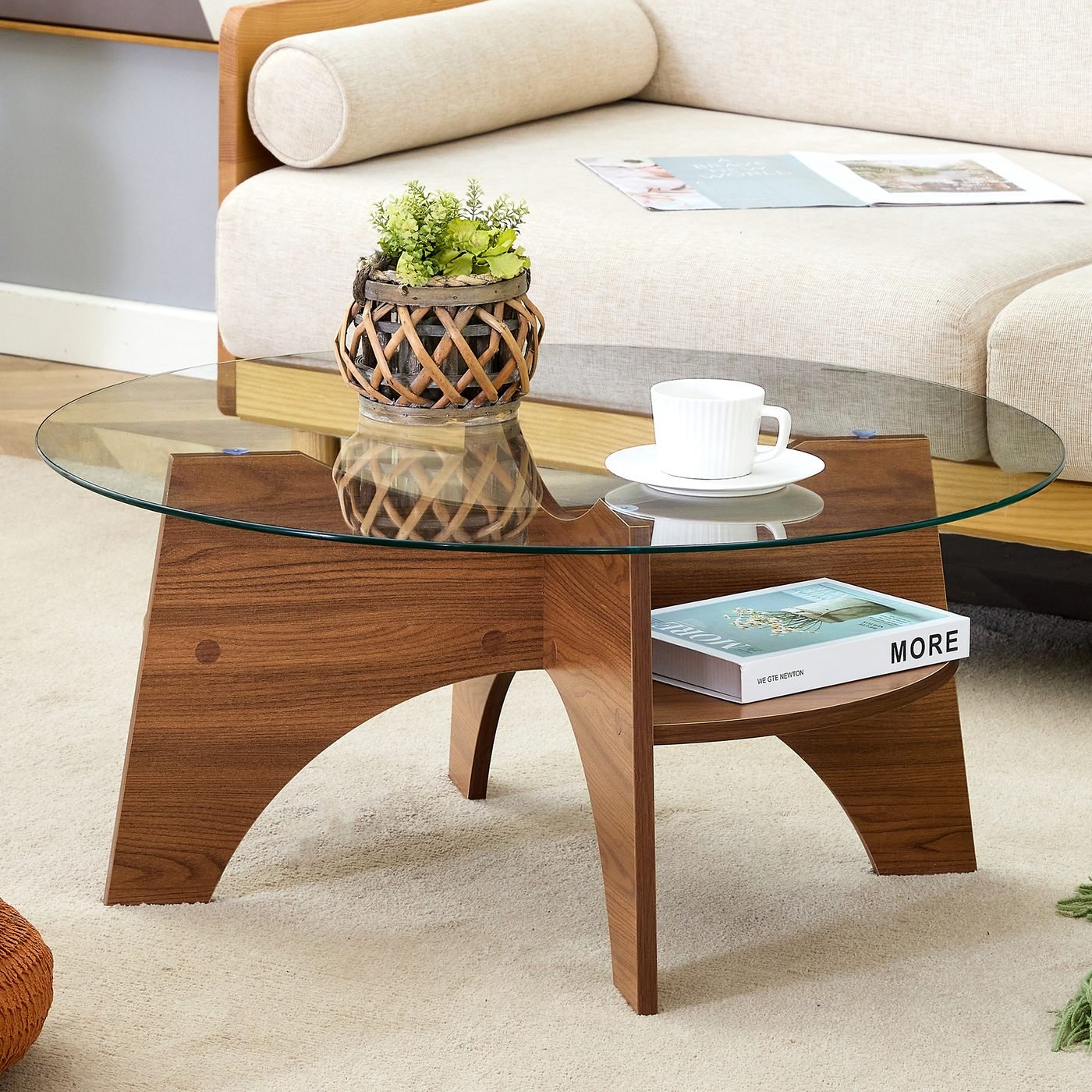 Round Tempered Glass Coffee Table - 31.5" Diameter