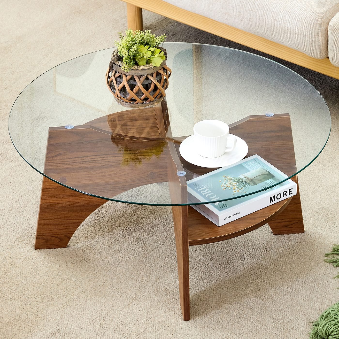 Round Tempered Glass Coffee Table - 31.5" Diameter