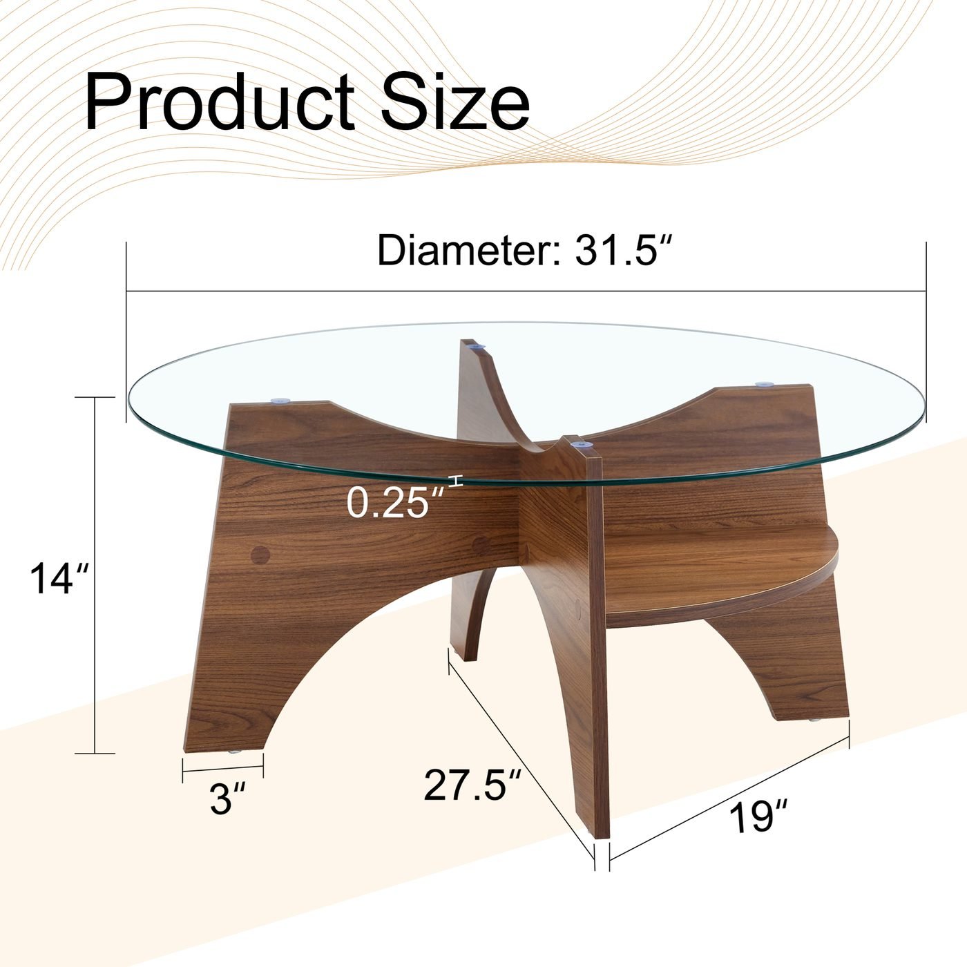 Round Tempered Glass Coffee Table - 31.5" Diameter