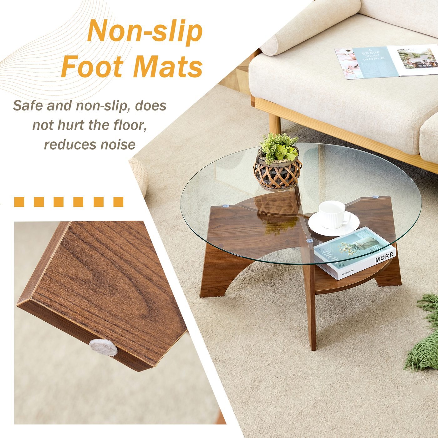Round Tempered Glass Coffee Table - 31.5" Diameter