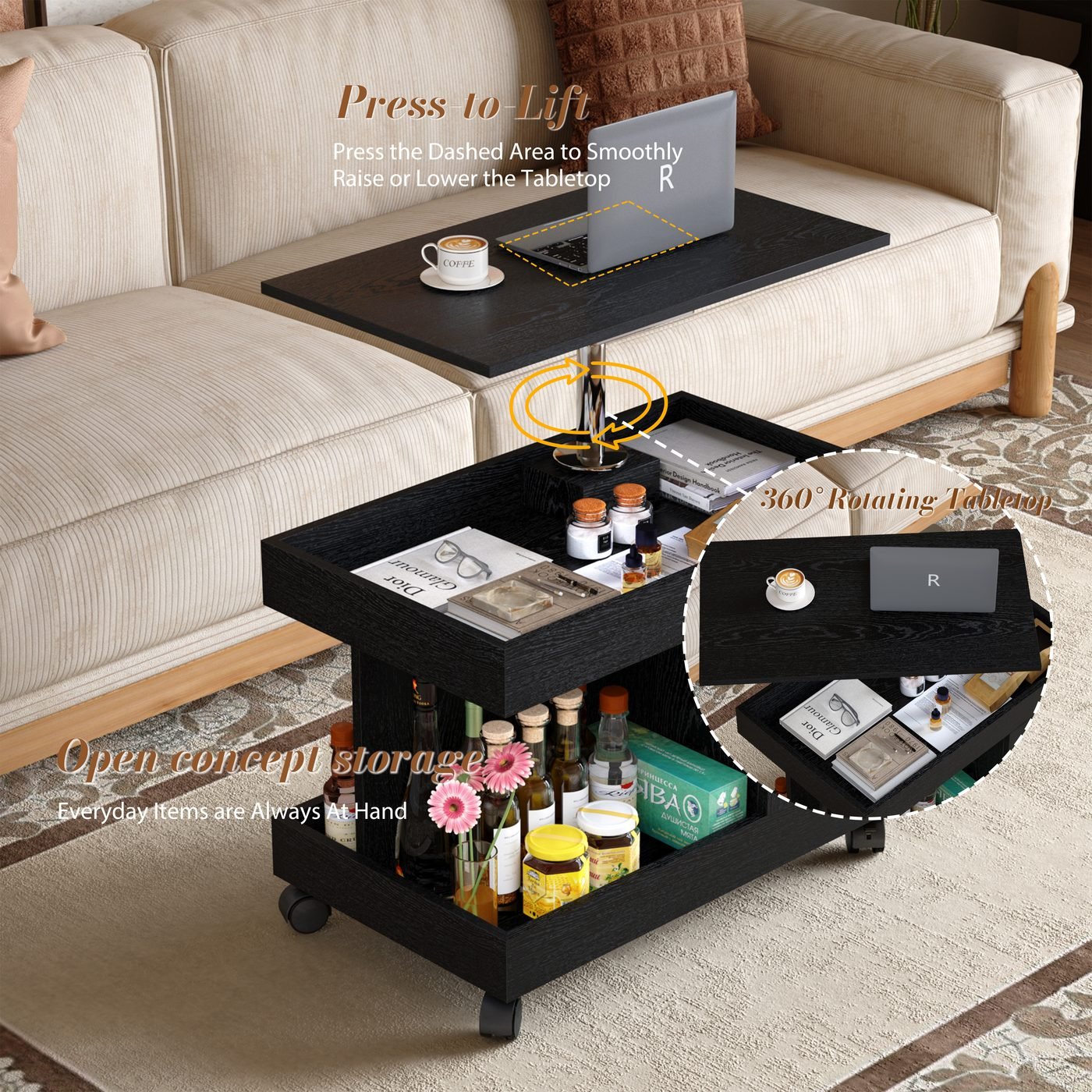 Small Coffee Table with Wheels