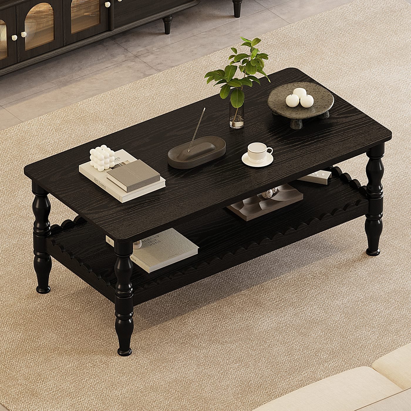Rectangle Coffee Table Solid Wood Coffee Table with Storage
