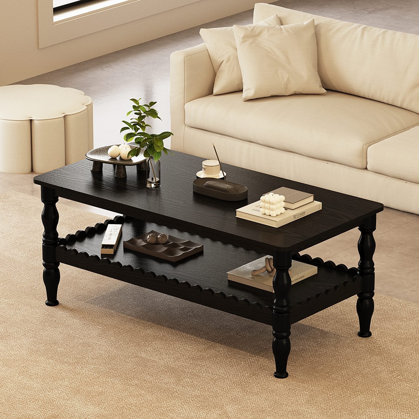 Rectangle Coffee Table Solid Wood Coffee Table with Storage