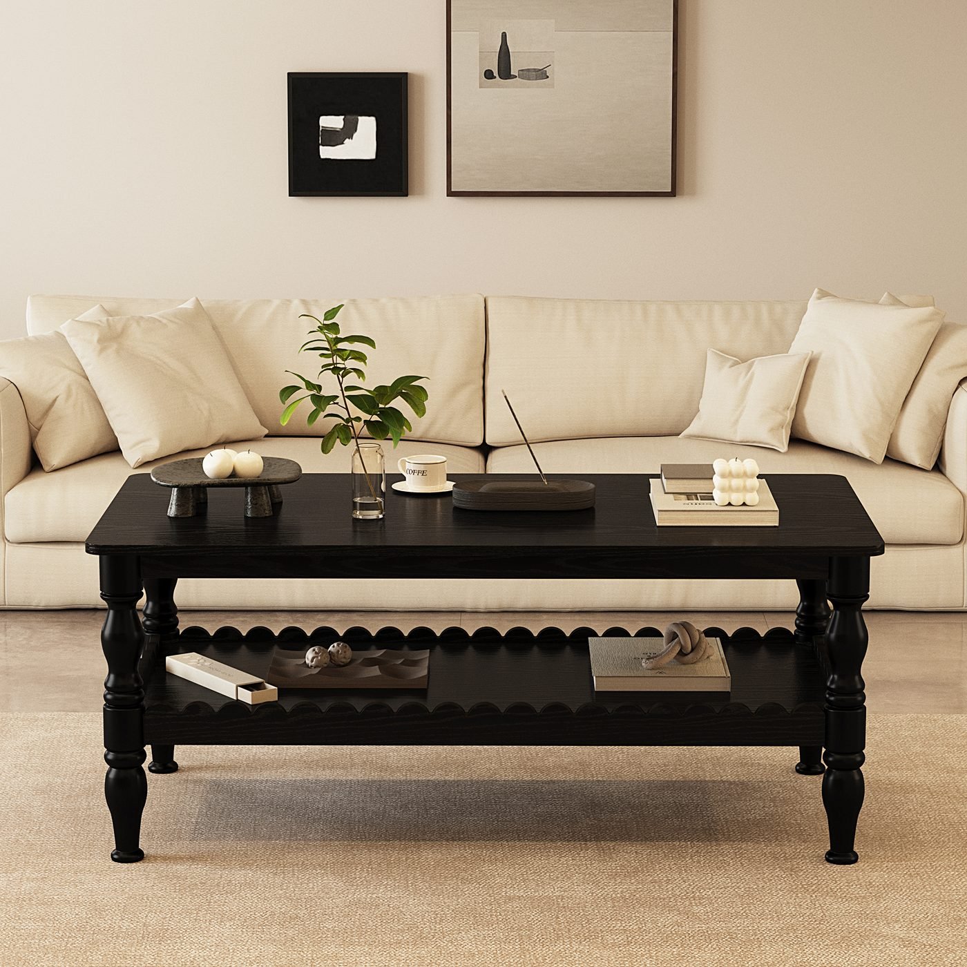 Rectangle Coffee Table Solid Wood Coffee Table with Storage