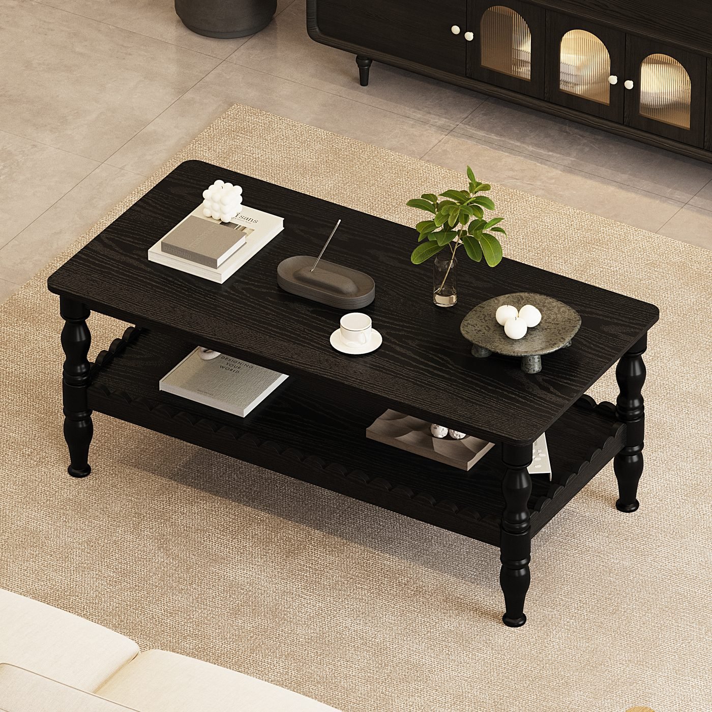 Rectangle Coffee Table Solid Wood Coffee Table with Storage