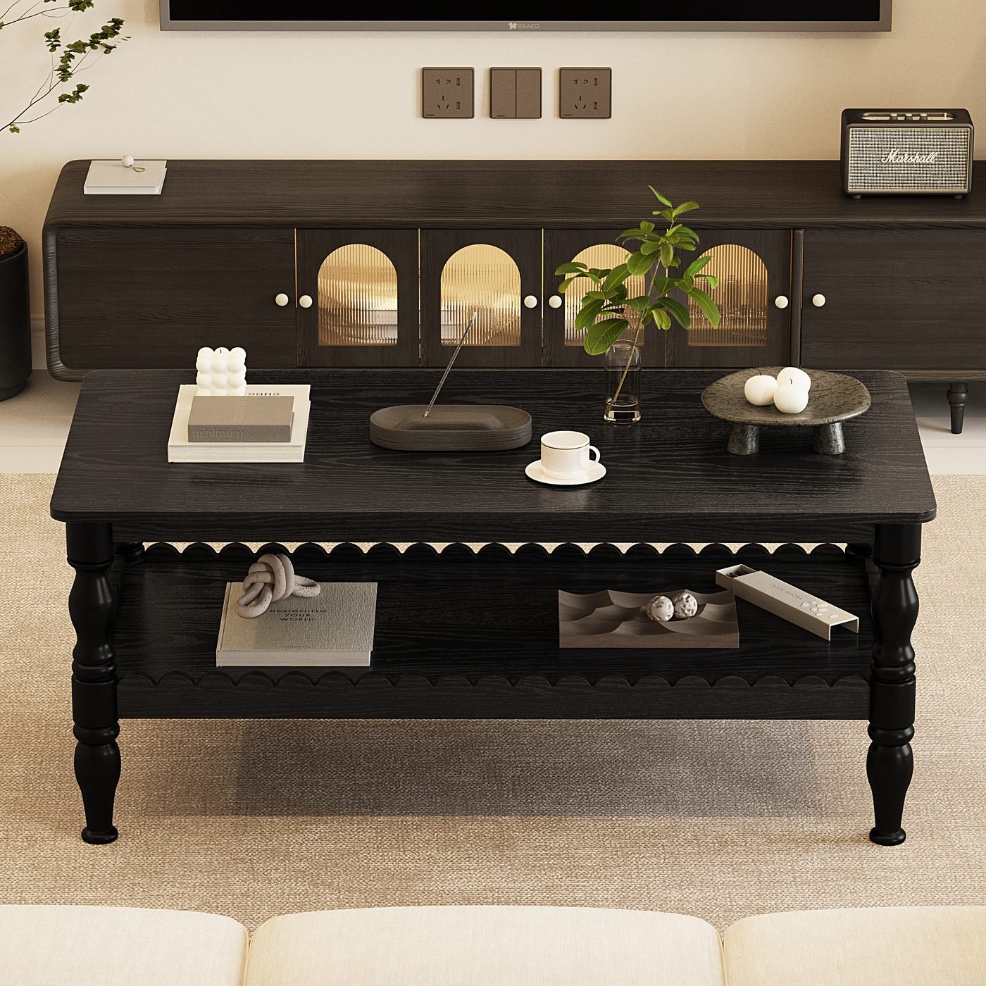 Rectangle Coffee Table Solid Wood Coffee Table with Storage