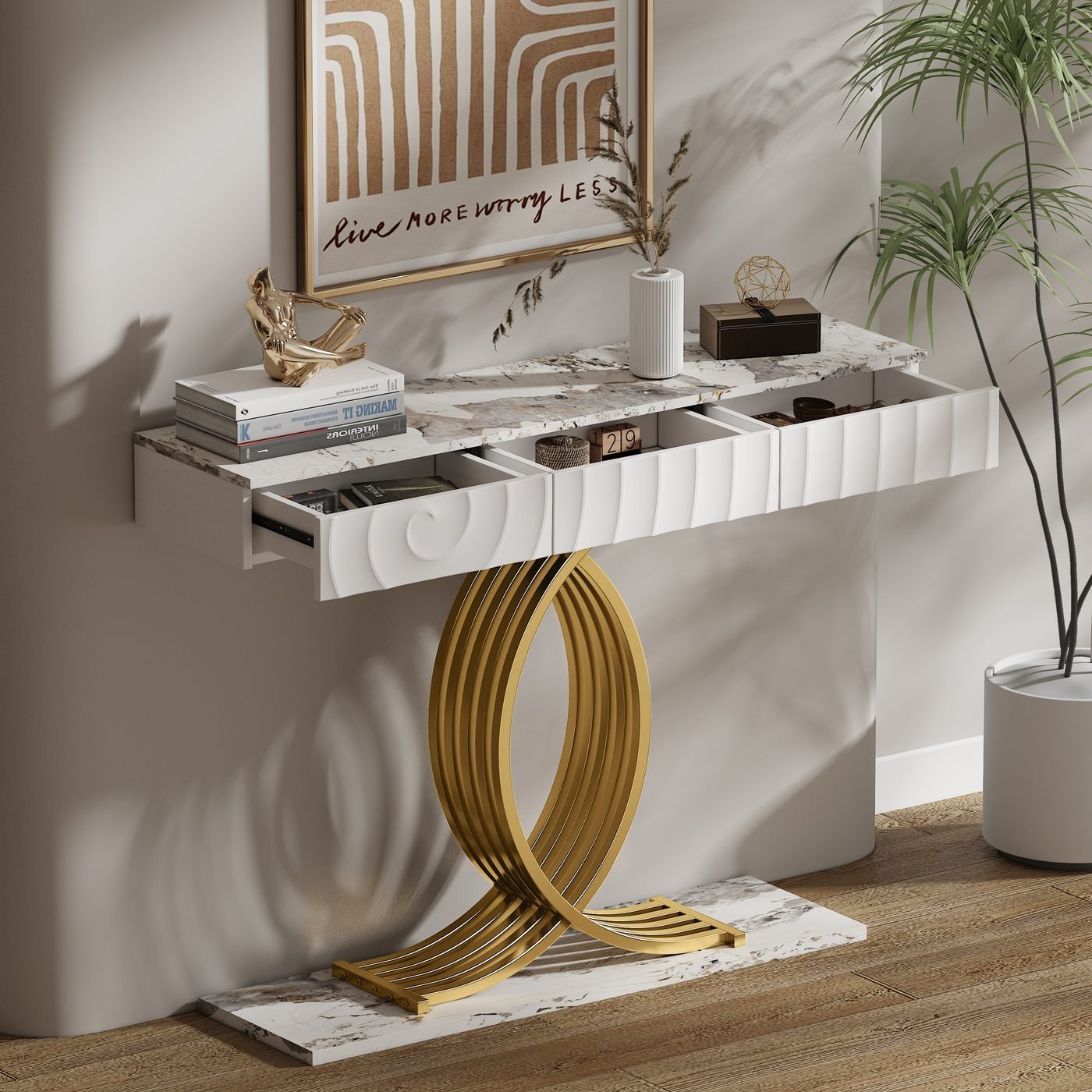 Narrow Entryway Table with 3 Drawers