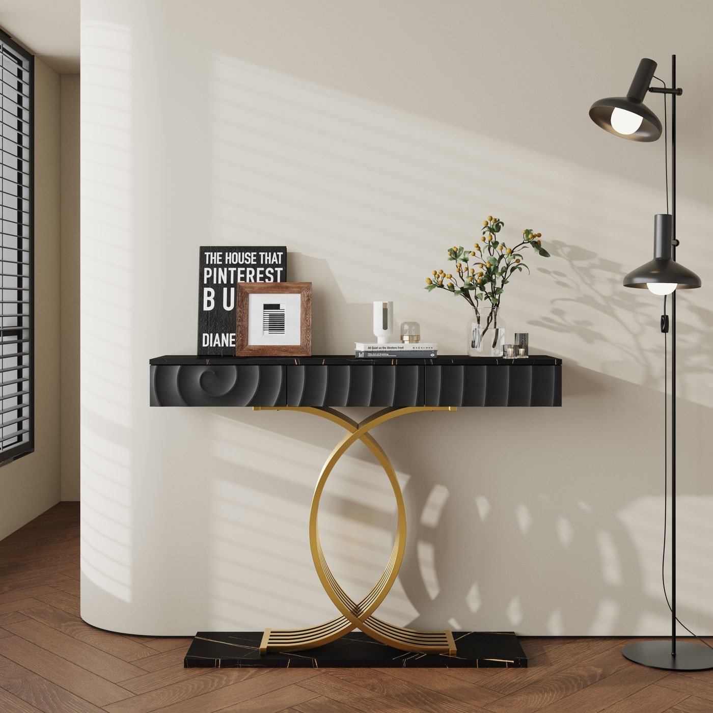 Narrow Entryway Table with 3 Drawers