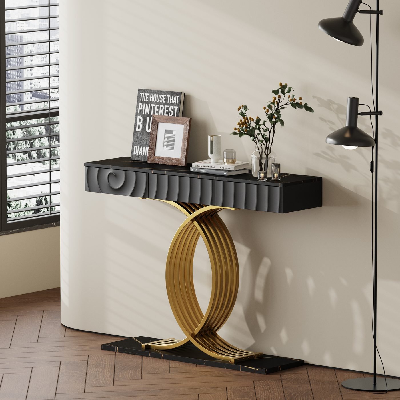 Narrow Entryway Table with 3 Drawers