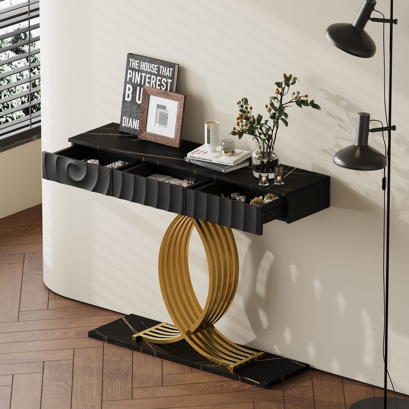 Narrow Entryway Table with 3 Drawers