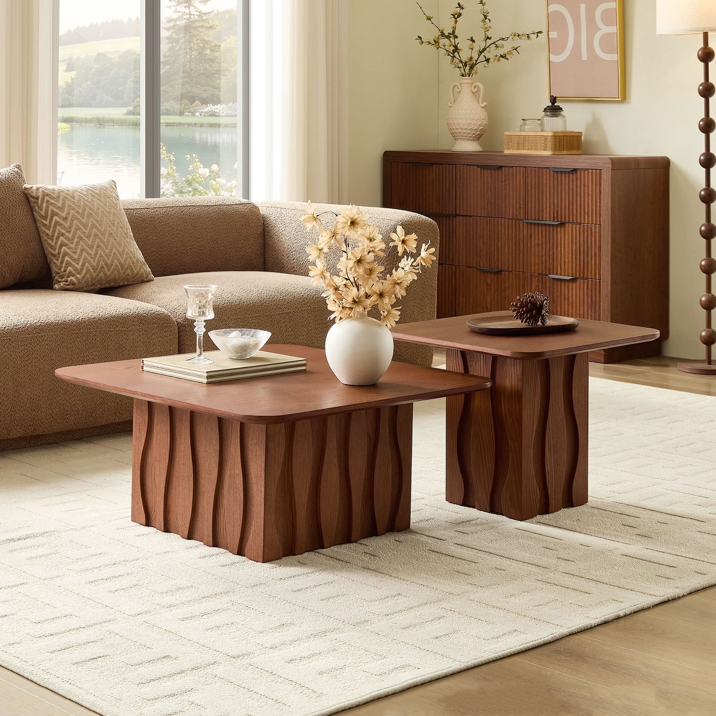 PCS Nesting Square Coffee Table Set for Living Room