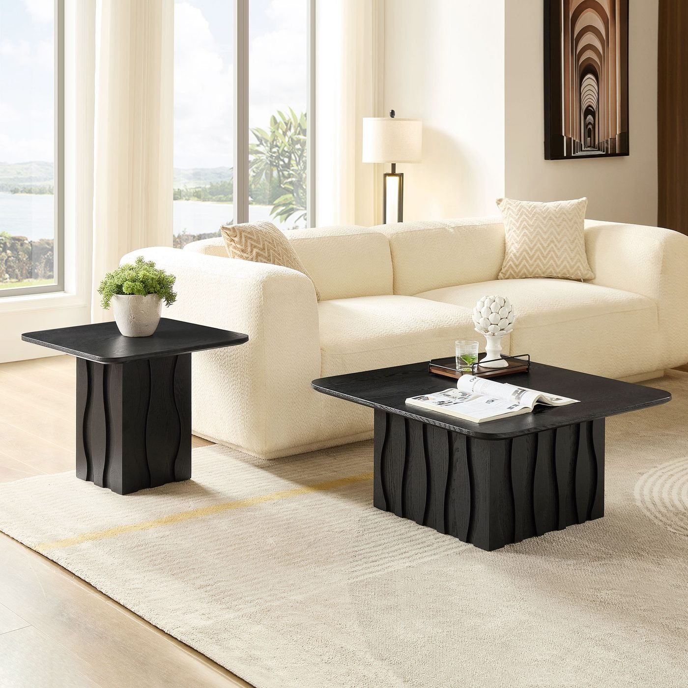 PCS Nesting Square Coffee Table Set for Living Room
