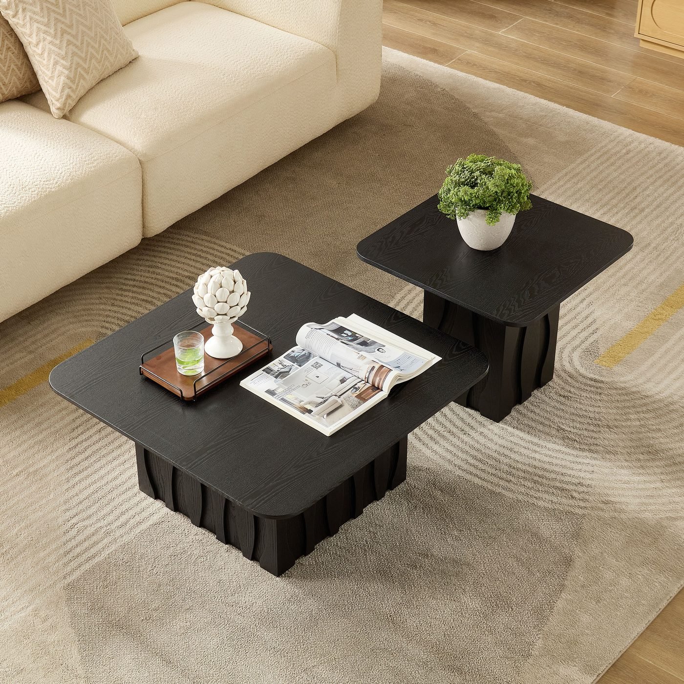 PCS Nesting Square Coffee Table Set for Living Room