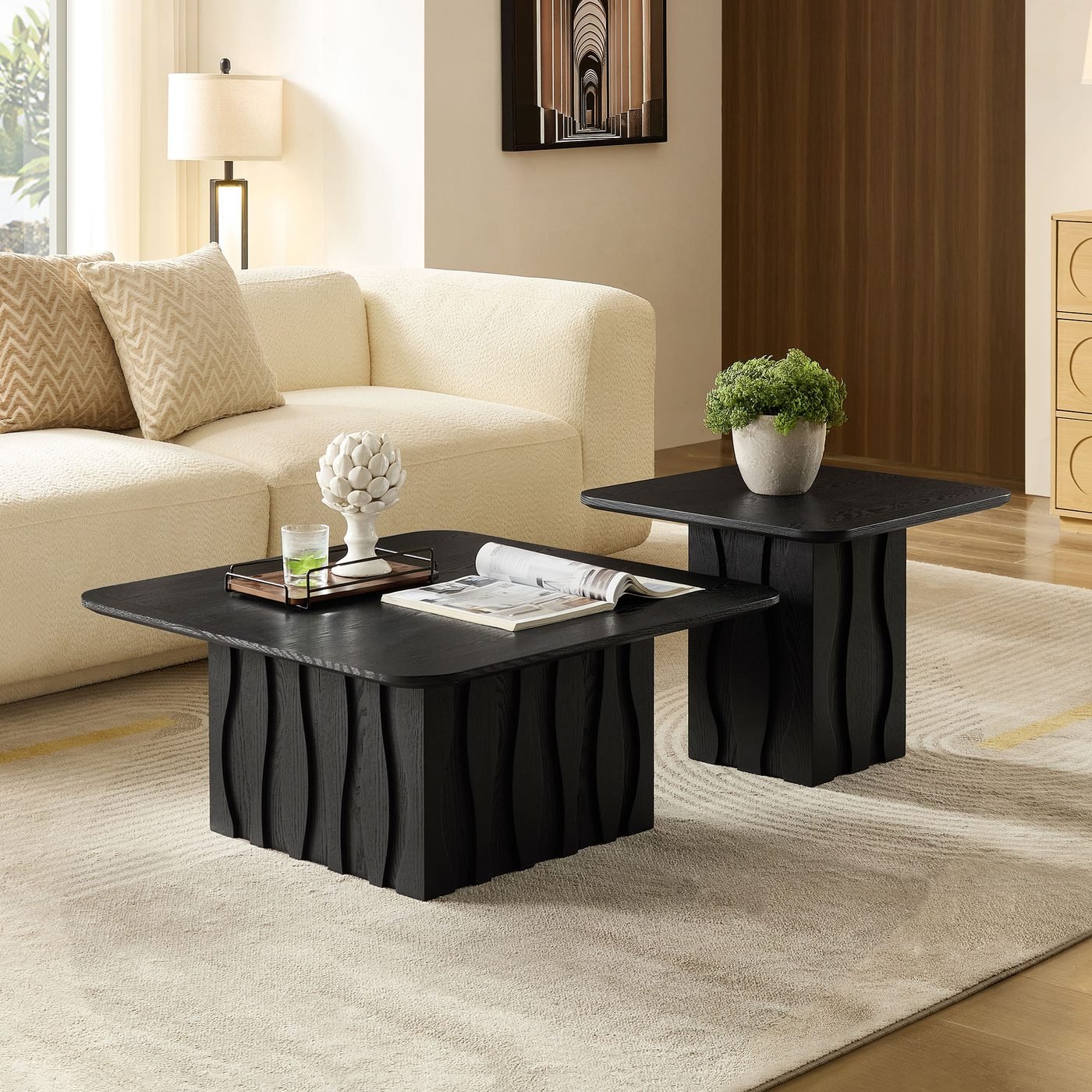 PCS Nesting Square Coffee Table Set for Living Room