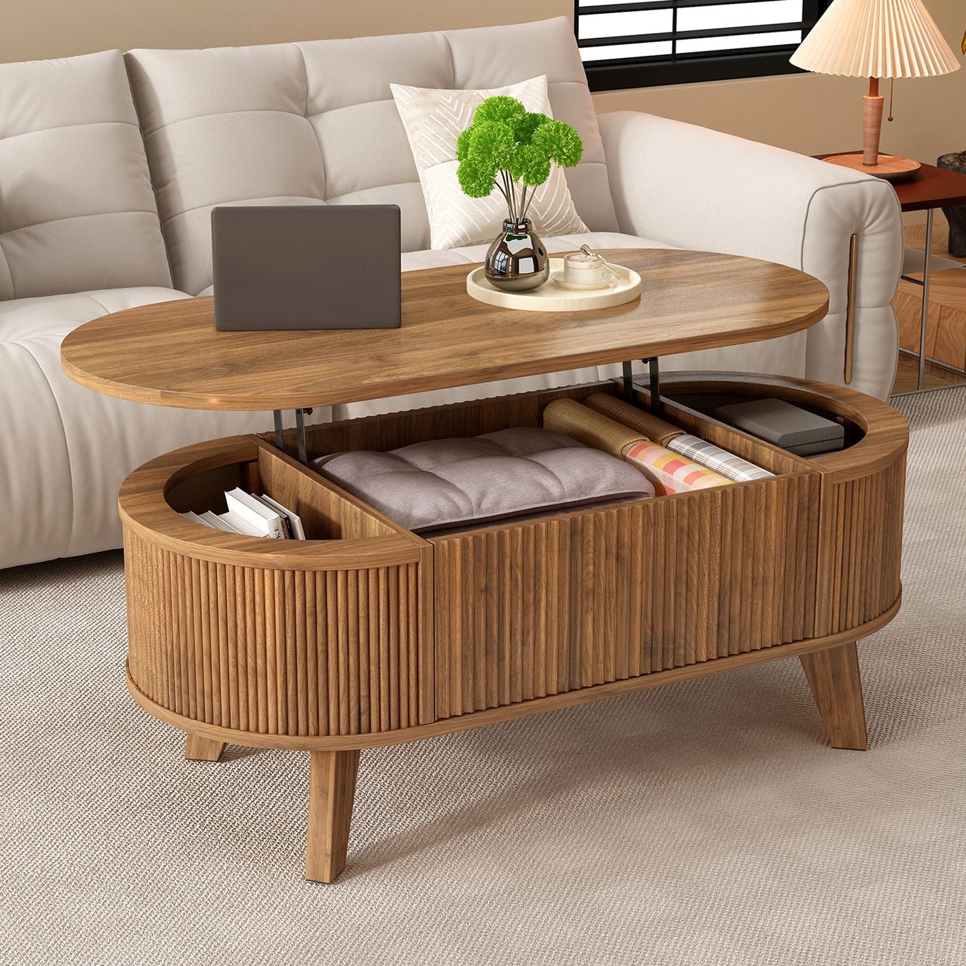 Fluted Lift Top Coffee Table with Storage