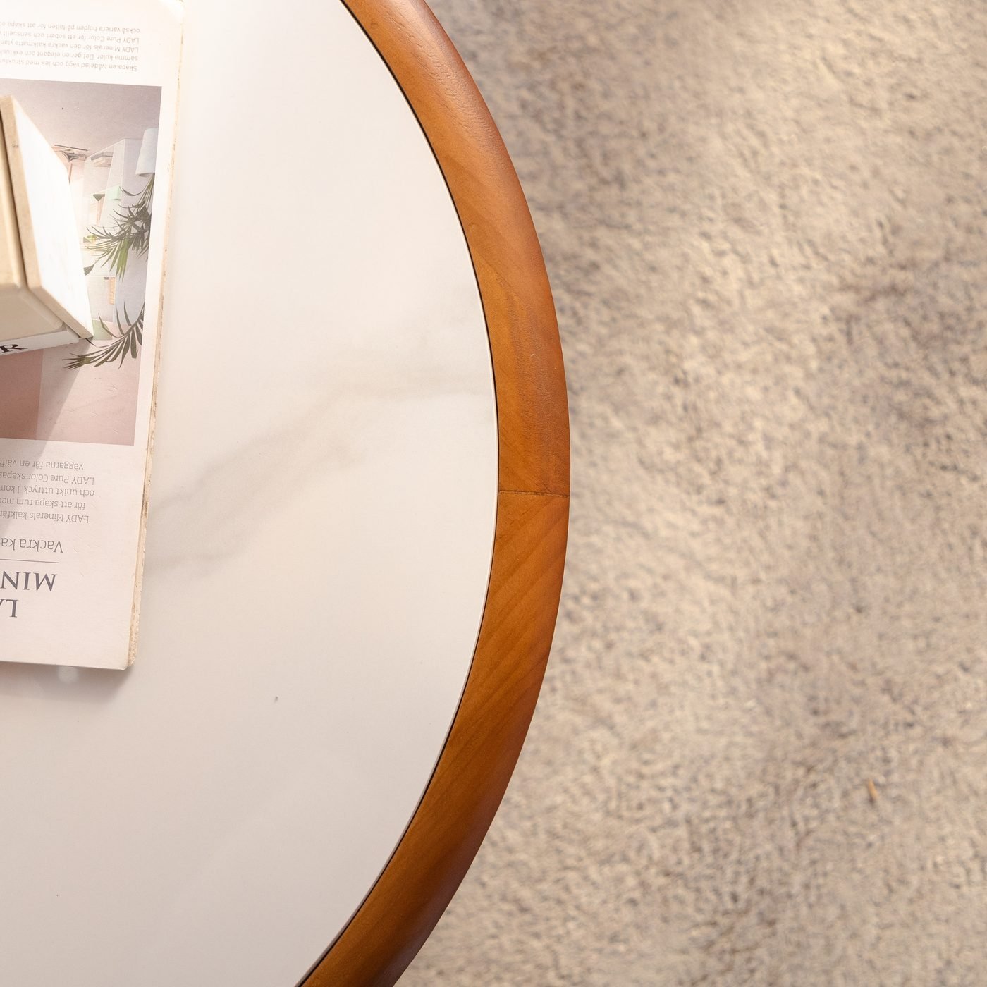 Round Sintered Stone Coffee Table with Solid Wood Rim
