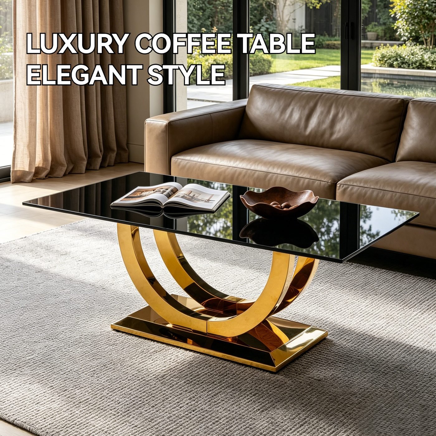 Modern Rectangular Coffee Table With Black Tempered Glass