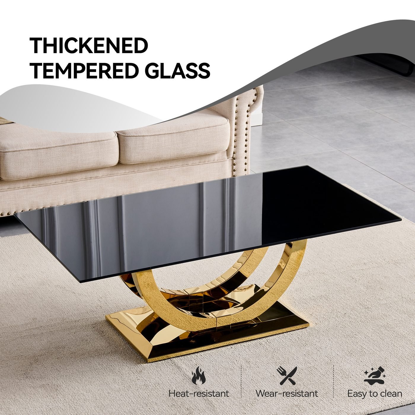 Modern Rectangular Coffee Table With Black Tempered Glass